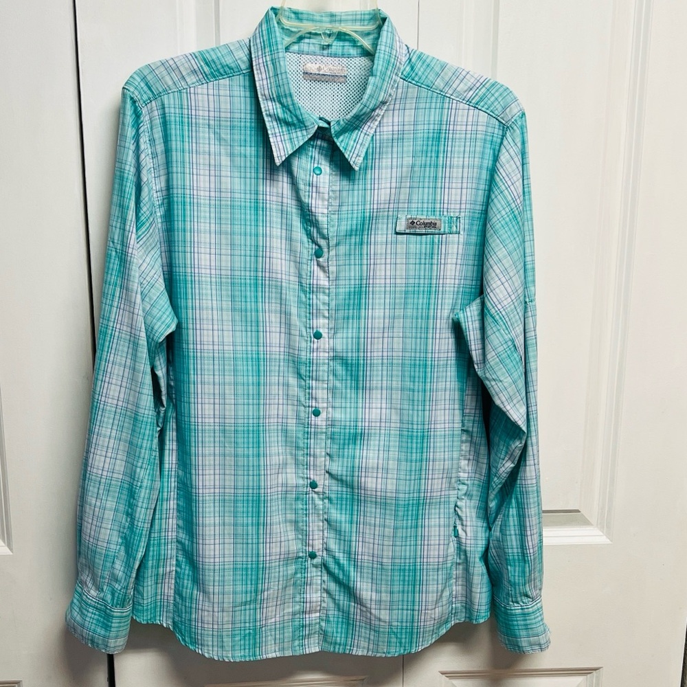 Columbia PFG Mint Green Plaid Outdoor Microfiber Top Size XL